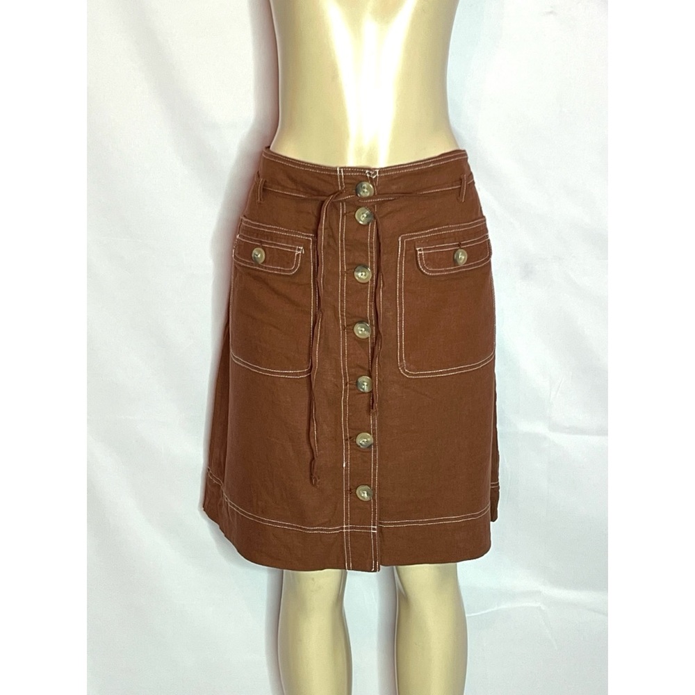EST. 1946 brown linen button down skirt with front pockets size 16